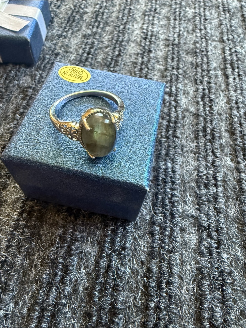 Sterling Silver Ring with Green Labradorite Cabochon
